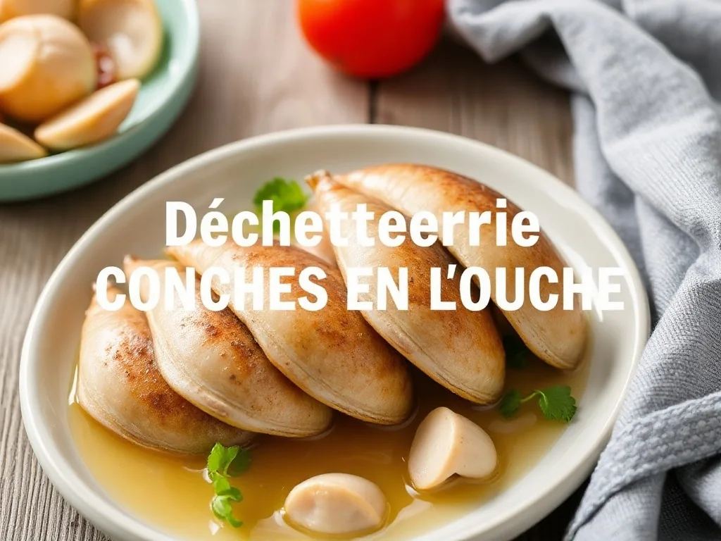 Une benne à déchets triés et des pictogrammes de recyclage à la déchetterie de Conches-en-Ouche