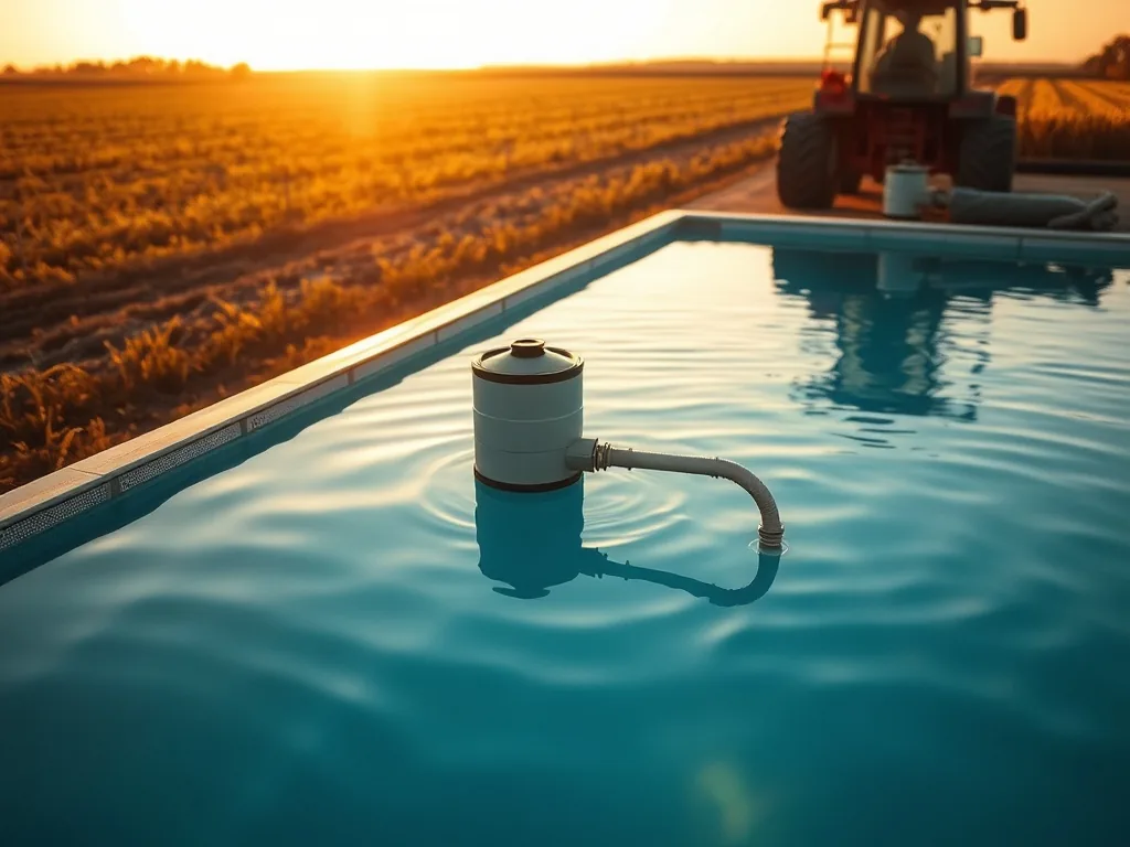 Vue en coupe d’un système de filtration de piscine avec pompe, filtre à sable et vannes multivoies, installé dans un local technique.