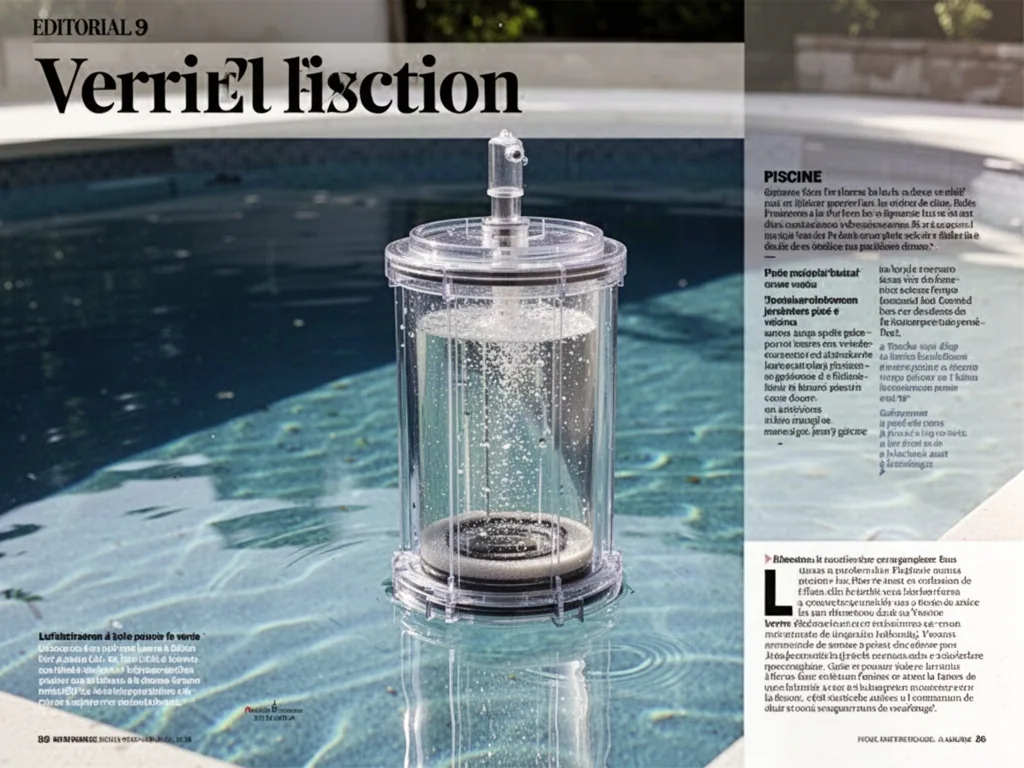 Verre filtration piscine versé dans le filtre, action de remplissage